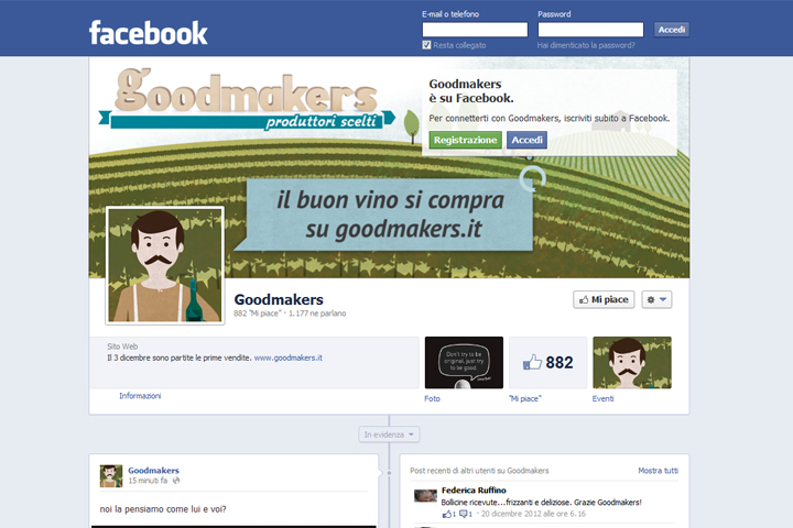 layout grafico della fans page di Facebook